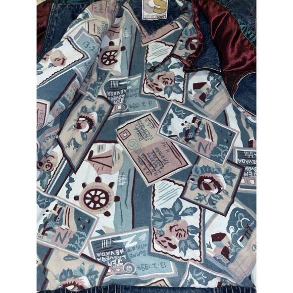 Vintage 1980s Current Seen Denim Jacket Aztec Lined Men’s L - Picture 11 of 16